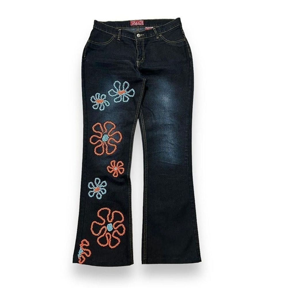 Rdelab Retro Daisy Flower Flare Jeans Dark Wash Women's 6